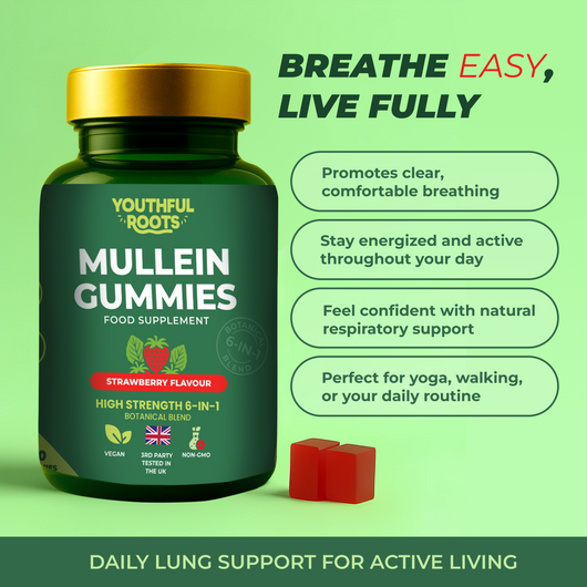 Youthful Roots Mullein Leaf Gummies – Herbal Respiratory & Airway Support – Vegan, Non-GMO, Sugar-Free