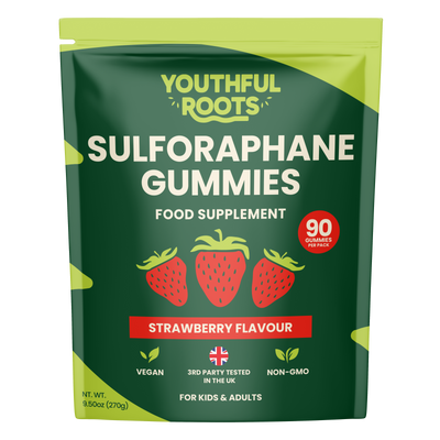 Youthful Roots Sulforaphane Gummies – Brain, Immune & Detox Support – Strawberry Flavour – Vegan, Gluten-Free – 90 Gummies