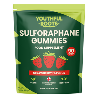 Youthful Roots Sulforaphane Gummies – Brain, Immune & Detox Support – Strawberry Flavour – Vegan, Gluten-Free – 90 Gummies