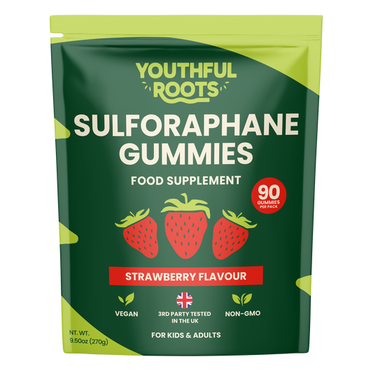 Youthful Roots Sulforaphane Gummies – Brain, Immune & Detox Support – Strawberry Flavour – Vegan, Gluten-Free – 90 Gummies