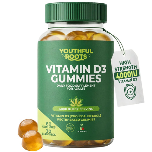 Youthful Roots Vitamin D3 Gummies | 4000 IU | 60 Vegan Gummies | Peach Flavour