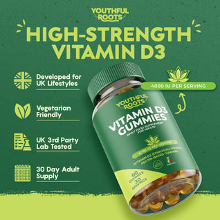 Youthful Roots Vitamin D3 Gummies | 4000 IU | 60 Vegan Gummies | Peach Flavour