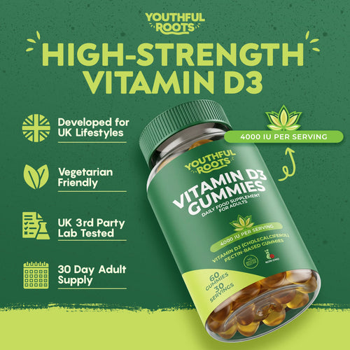 Youthful Roots Vitamin D3 Gummies | 4000 IU | 60 Vegan Gummies | Peach Flavour