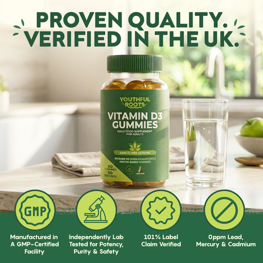 Youthful Roots Vitamin D3 Gummies | 4000 IU | 60 Vegan Gummies | Peach Flavour
